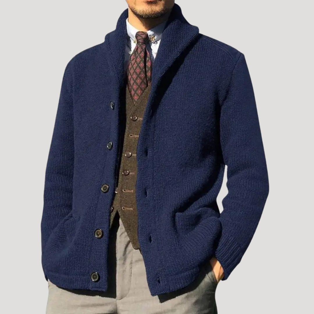 Men’s Wool-Knit Shawl Collar Button Cardigan Coat