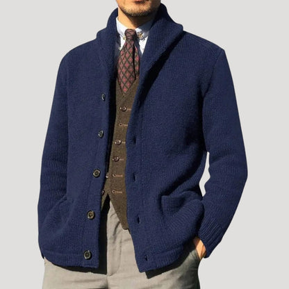 Men’s Wool-Knit Shawl Collar Button Cardigan Coat
