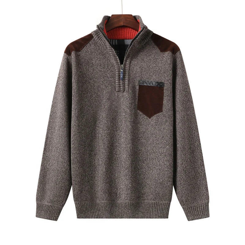 Men’s Contrast Panel Quarter-Zip High Collar Sweater