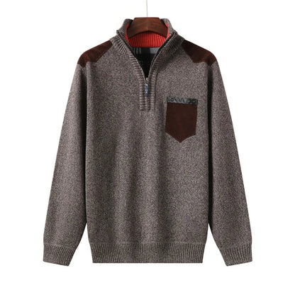 Men’s Contrast Panel Quarter-Zip High Collar Sweater