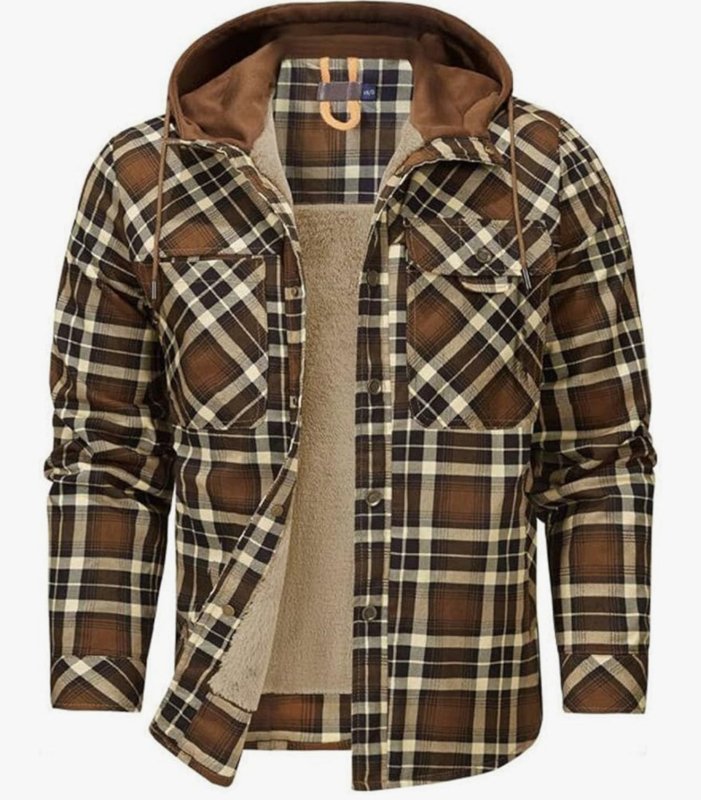 Men’s Printed Fleece-Lined Hooded Shirt Jacket