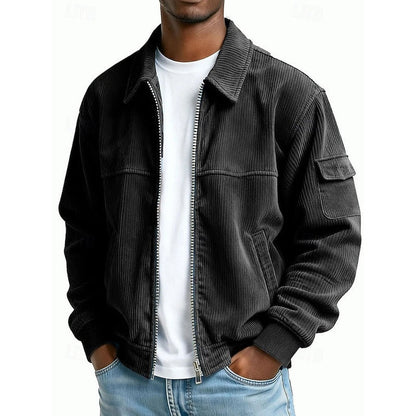 Men’s Ribbed-Knit Classic Collar Zip Jacket