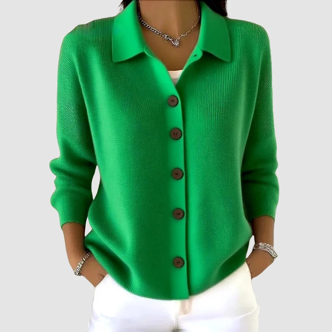 Women’s Relaxed Lapel Collar Button-Front Knit Cardigan