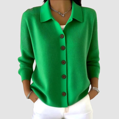 Women’s Relaxed Lapel Collar Button-Front Knit Cardigan