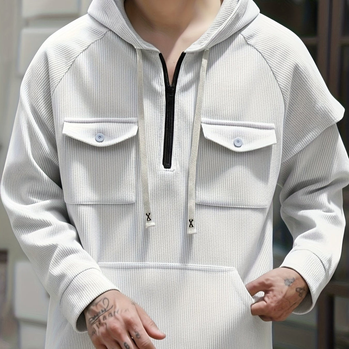 Men’s Ribbed Quarter-Zip Utility Hoodie
