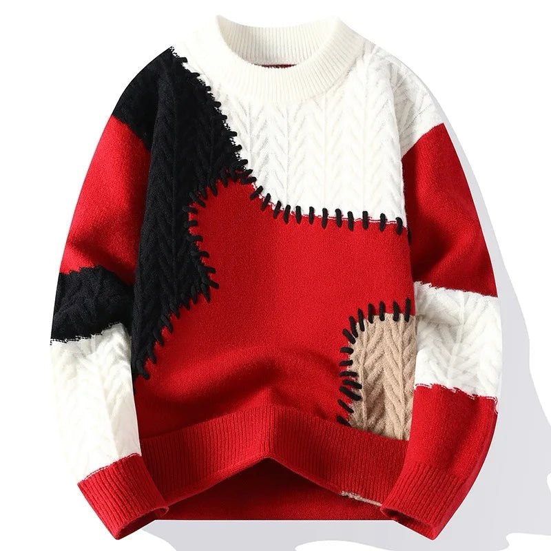 Men’s Colorblock Textured Knit Pullover Sweater