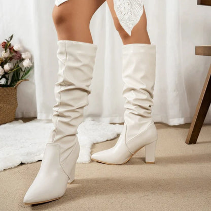 Women’s Slouch Knee-High Boots with Chunky Block Heel
