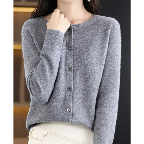 Women’s Merino Wool Cashmere Blend O-Neck Button Cardigan