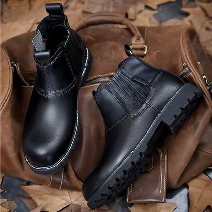 Men’s PU Leather-Style Chelsea Boots with Rubber Sole