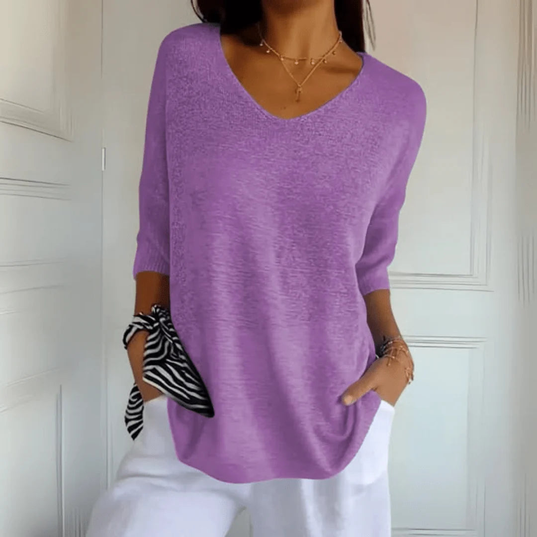 Women’s Relaxed V-Neck Three-Quarter Sleeve Sweater
