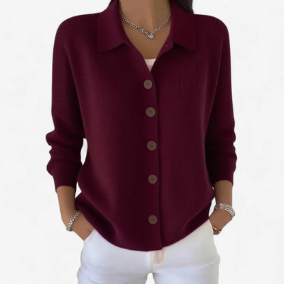 Women’s Ribbed Collared Button-Front Knit Cardigan