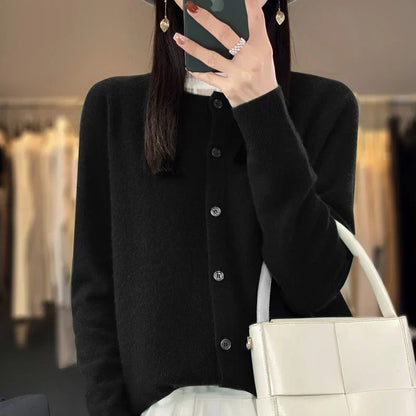 Women’s Classic Round-Neck Button-Up Knit Cardigan