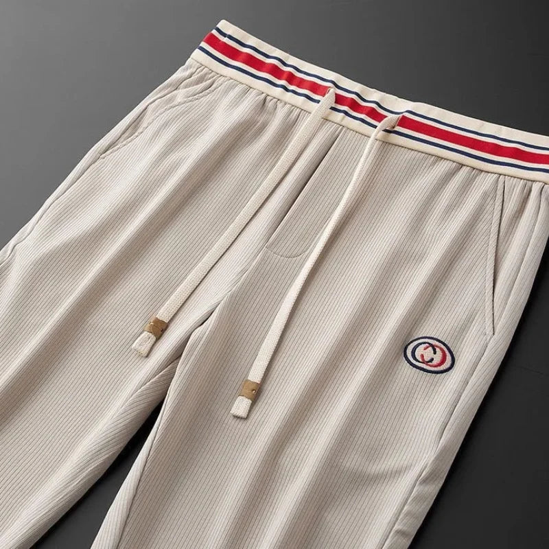 Men’s Ribbed Stretch Joggers with Striped Waistband