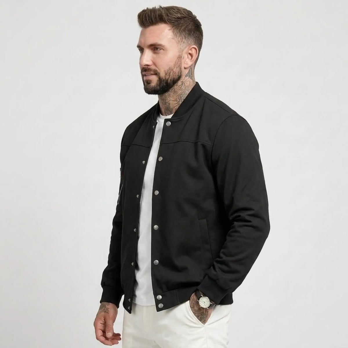 Men’s Suede-Texture Stand Collar Button-Up Jacket