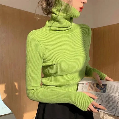 Women’s Soft Ribbed High-Neck Stretch Knit Sweater