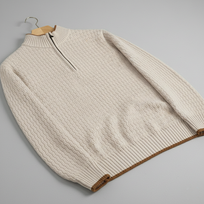Men’s Textured Wave Knit Quarter-Zip Pullover