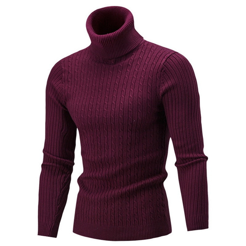 Men’s Textured Cable Knit High-Neck Sweater