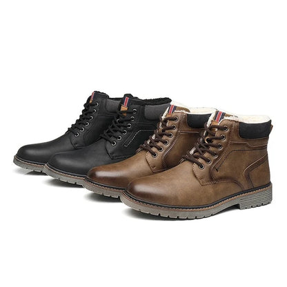 Men’s PU Leather-Style Winter Boots with Classic Round Toe