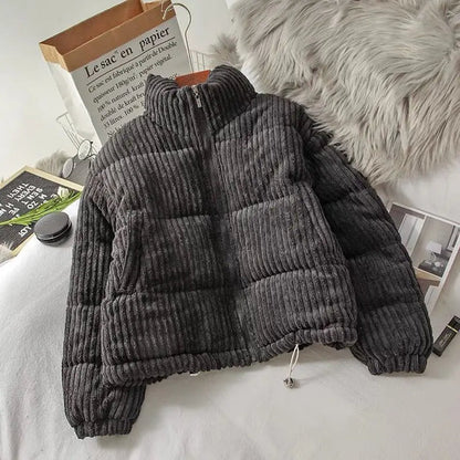 Women’s Cropped Corduroy Quilted Jacket with Boxy Fit