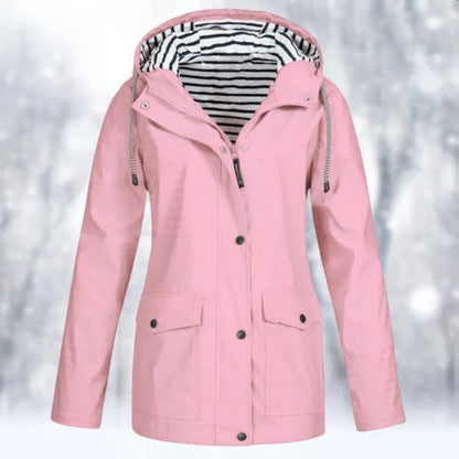 Women’s Lightweight Hooded Rain Coat with Front Flap Pockets