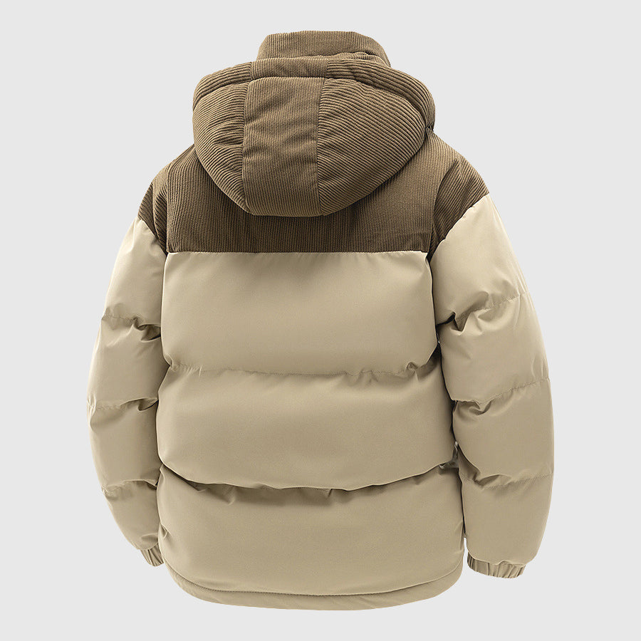 Men’s Corduroy Panel Quilted Hooded Puffer Jacket