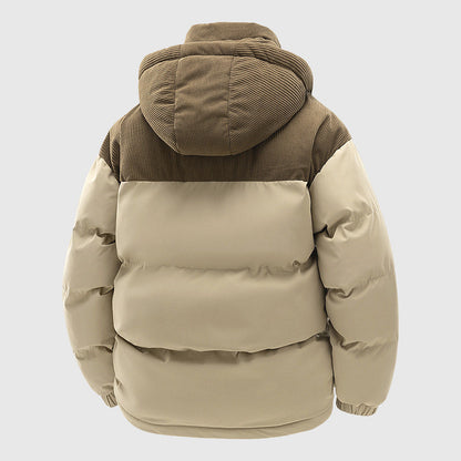 Men’s Corduroy Panel Quilted Hooded Puffer Jacket