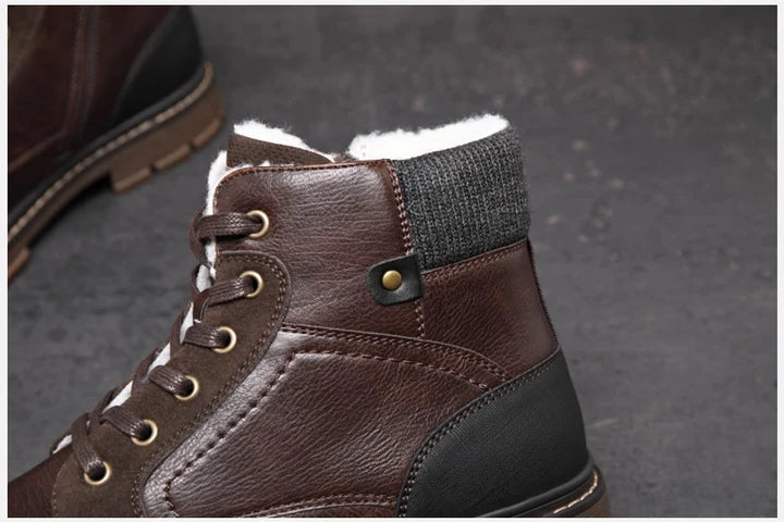 Men’s PU Leather Winter Boots with Warm Faux Fur Lining