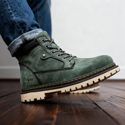 Men’s Faux-Leather Ankle Work Boots with Lug Sole