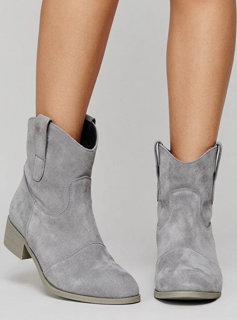 Women’s Suede Western Ankle Boots with Low Block Heel