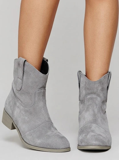 Women’s Suede Western Ankle Boots with Low Block Heel
