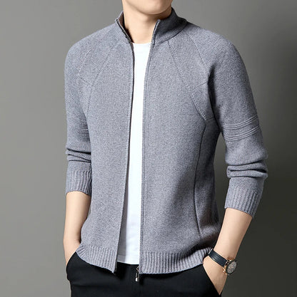 Men’s Wool-Blend Stand Collar Full-Zip Knit Cardigan