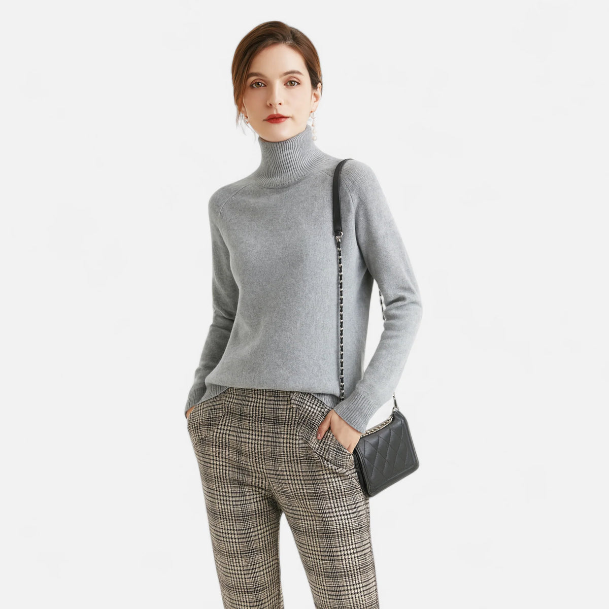 Women’s Merino Wool Cashmere Blend High-Neck Knit Sweater