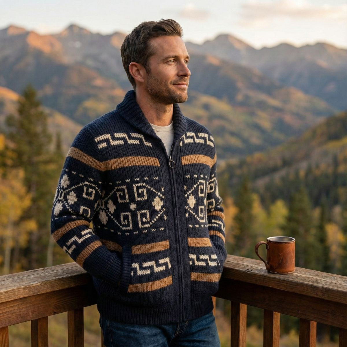 Men’s Patterned Jacquard Shawl Collar Cardigan
