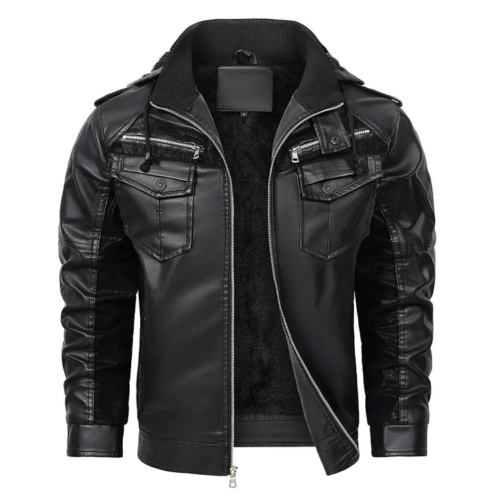 Men’s Shearling-Lined Cowhide Leather Hooded Jacket