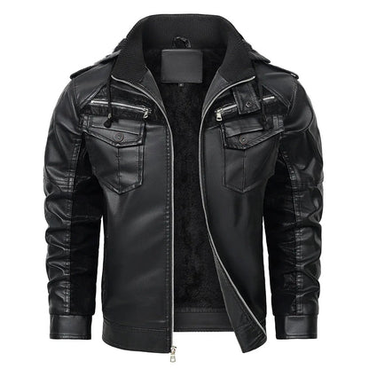 Men’s Shearling-Lined Cowhide Leather Hooded Jacket