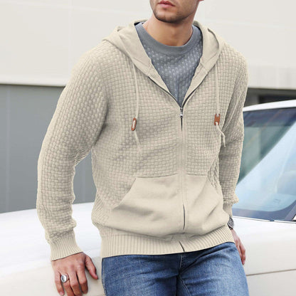 Men’s Textured Knit Full-Zip Hooded Jacket
