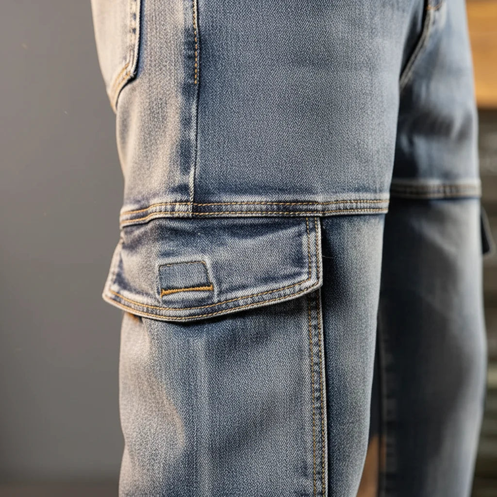 Men’s Utility Cargo Jeans with Reinforced Seams