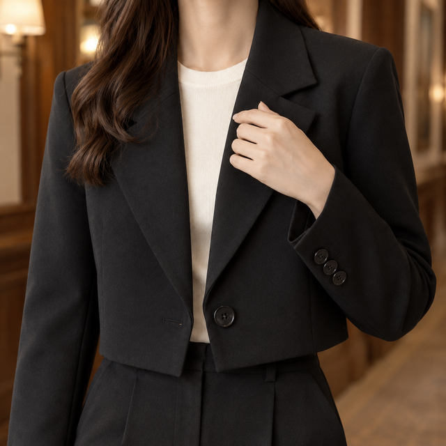 Women’s Cropped Tailored Blazer with Broad Notched Lapels