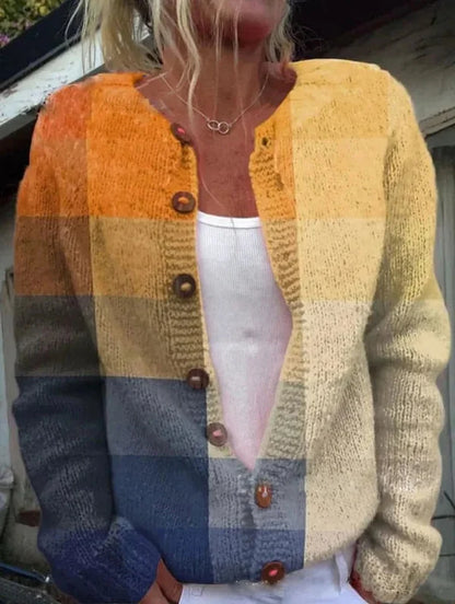 Women’s Printed Textured Knit Button-Front Relaxed Cardigan