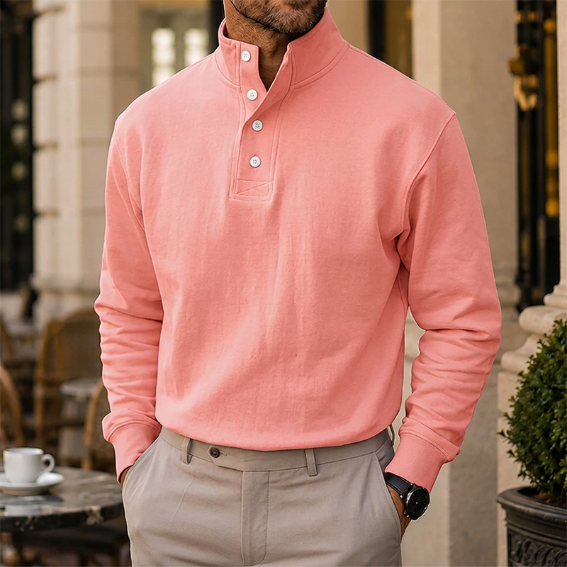 Men’s Cotton Relaxed Polo-Collar Sweatshirt