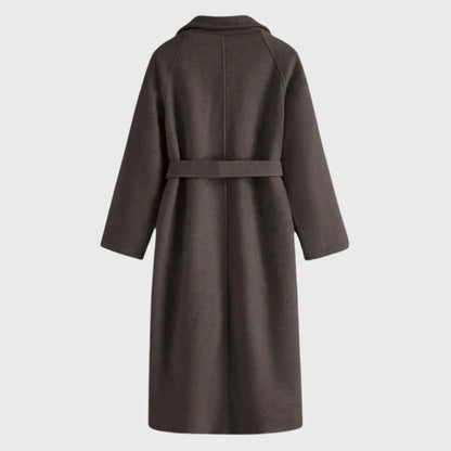 Women’s Longline Wool-Blend Coat with Adjustable Waist Belt