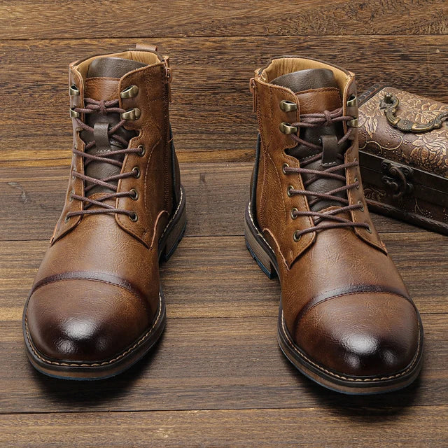 Men’s Leather-Style High-Top Boots with Ankle Support