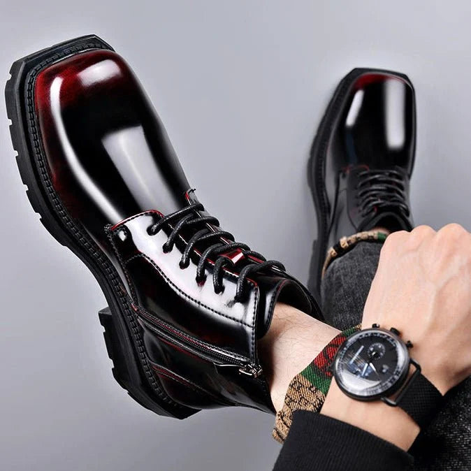Men’s Leather Lace-Up Ankle Boots with Chunky Lug Sole