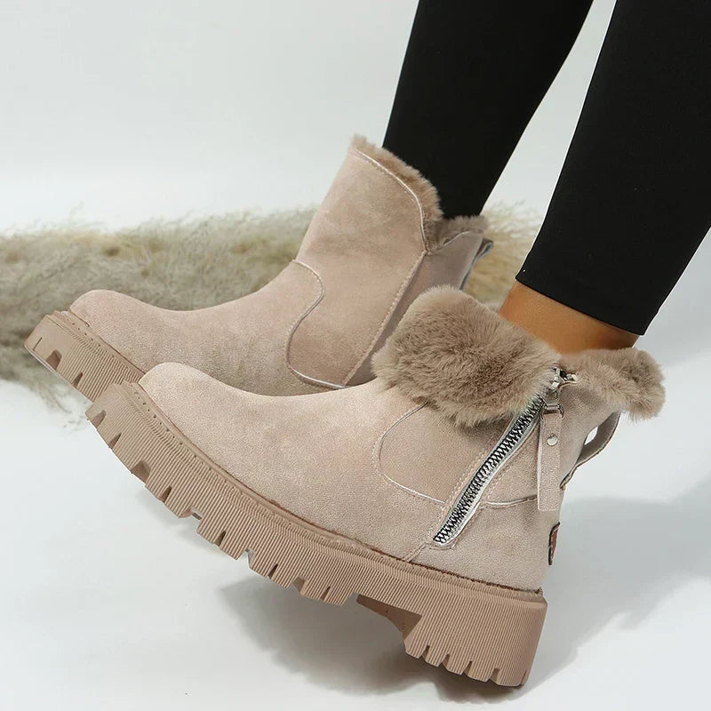 Women’s Faux-Fur Lined Winter Slip-On Boots with Supportive Sole