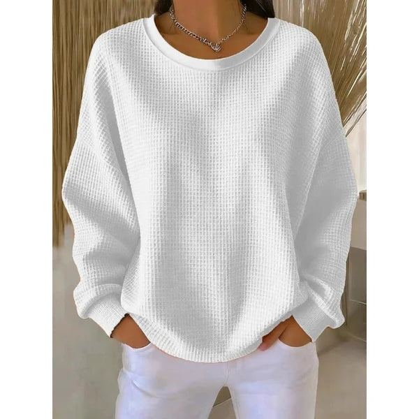 Women’s Textured Oversized Crew Neck Sweater with Dropped Shoulders