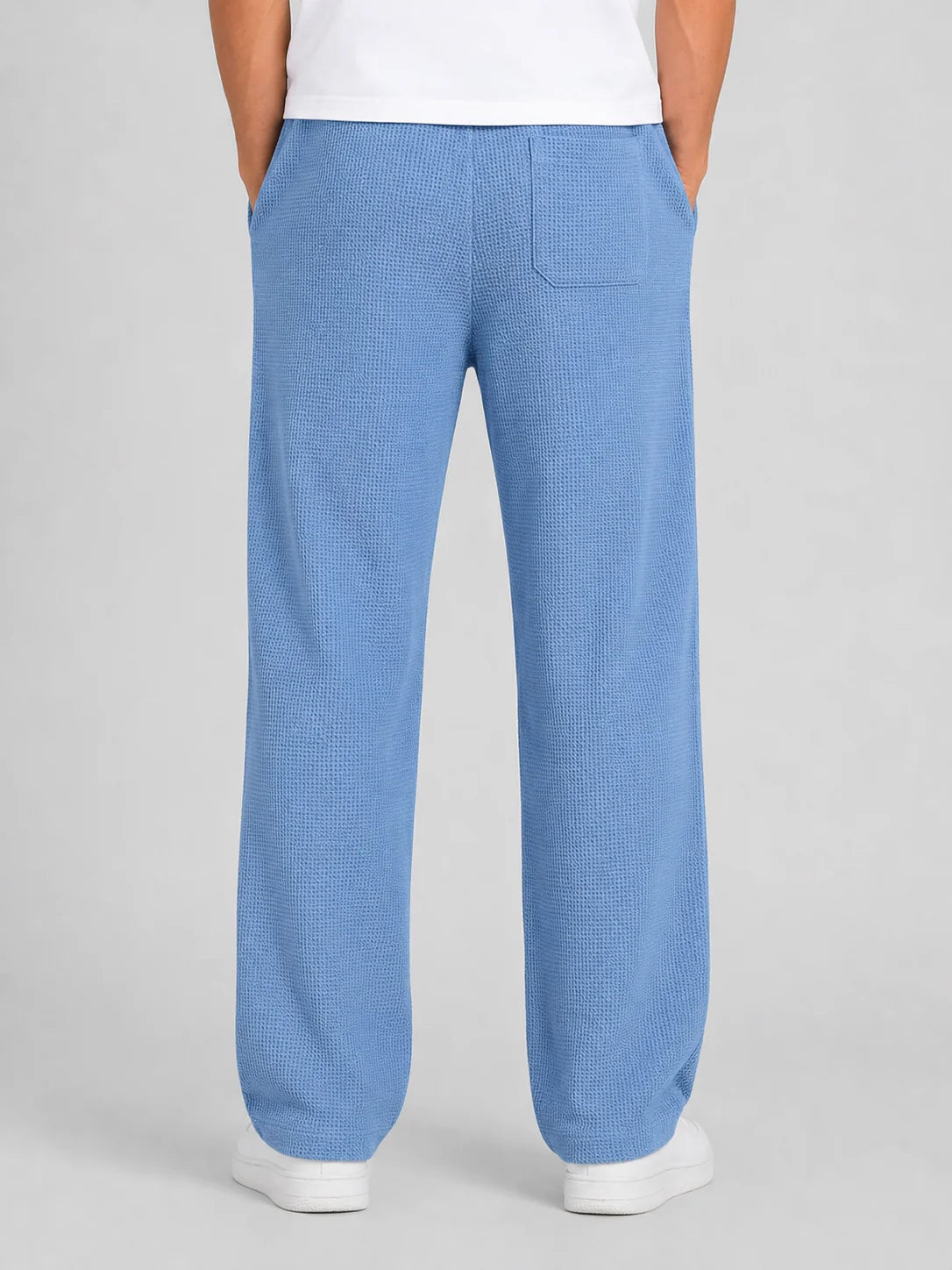 Men’s Textured Waffle Knit Trousers with Drawstring Waist