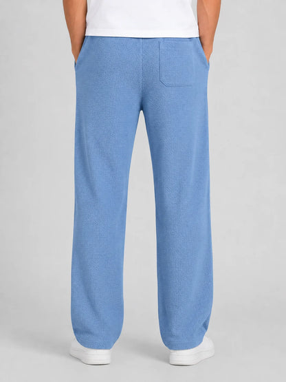 Men’s Textured Waffle Knit Trousers with Drawstring Waist