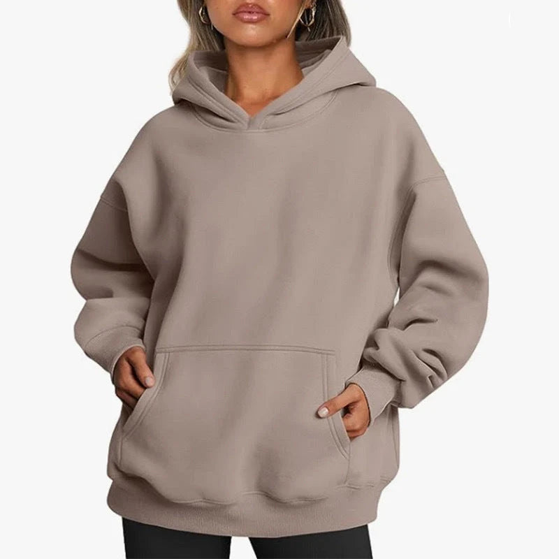 Women’s Oversized Cotton Blend Drop-Shoulder Pullover Hoodie