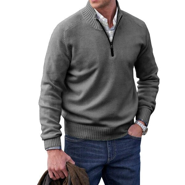 Men’s Cashmere Ribbed Quarter-Zip Pullover