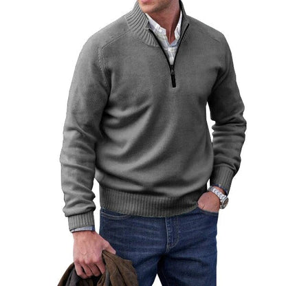 Men’s Cashmere Ribbed Quarter-Zip Pullover
